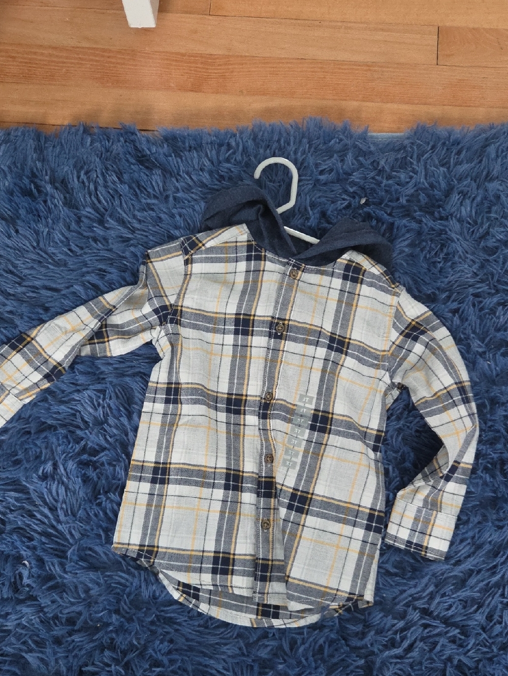Carter's Plaid Hooded Button-Down Shirt in Navy, White & Yellow